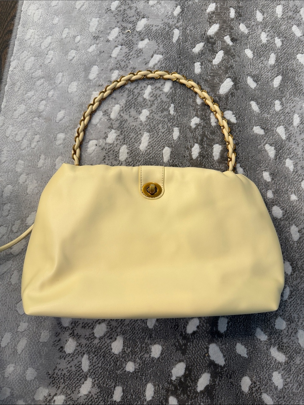 Melie Bianco Pale Yellow Braided-Handle Shoulder Bag